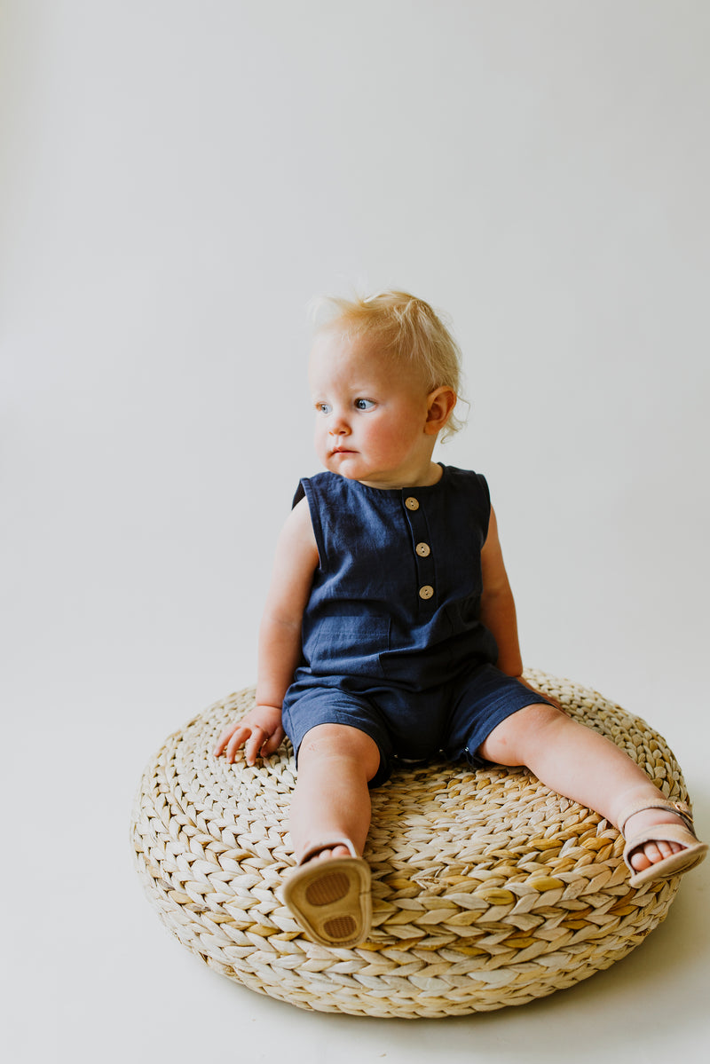 Navy Sleeveless Crop Linen Baby Romper