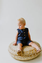 Navy Sleeveless Crop Linen Baby Romper