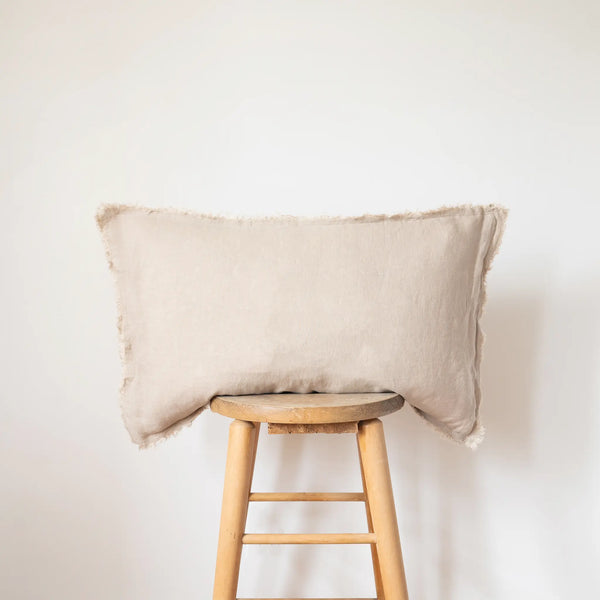 Lumbar Fringed Linen Pillow COVER - Natural