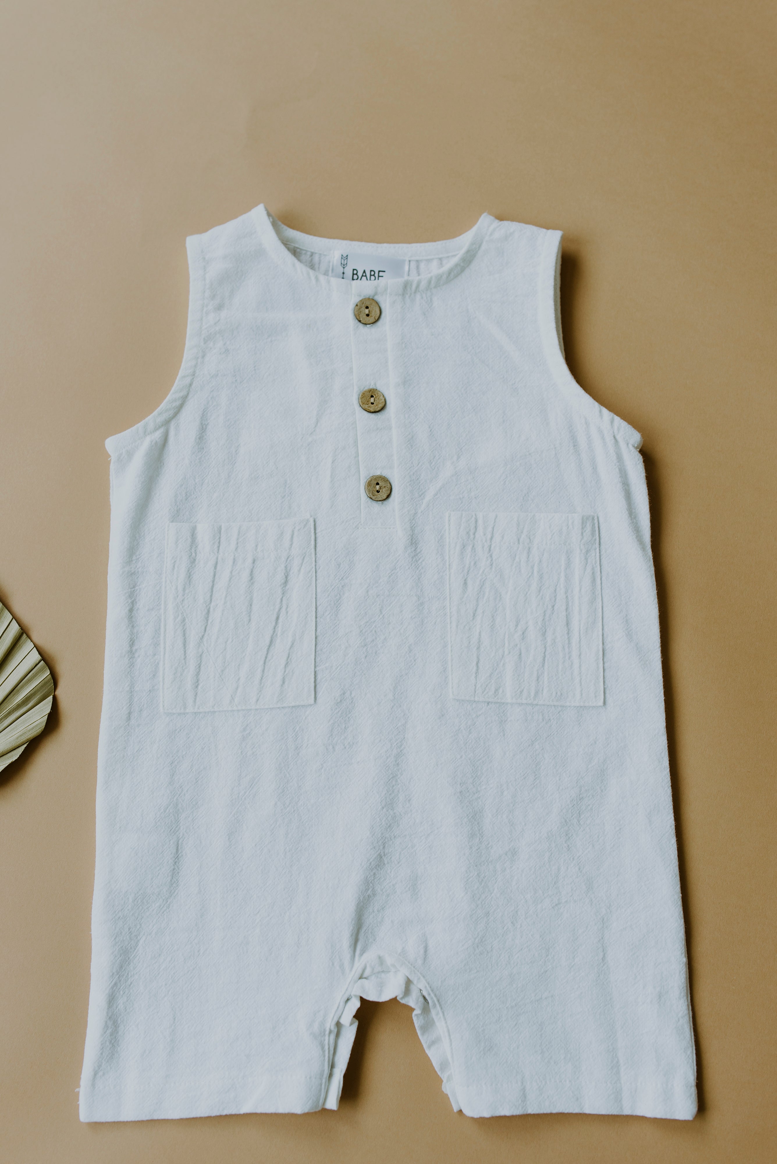 White Sleeveless Crop Linen Baby Romper