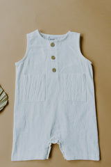 White Sleeveless Crop Linen Baby Romper