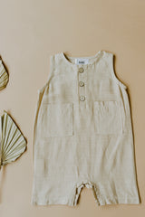 Oatmeal Cropped Linen Baby Romper