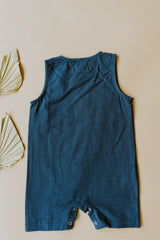 Navy Sleeveless Crop Linen Baby Romper