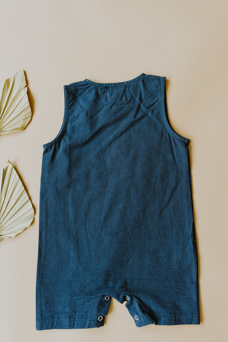 Navy Sleeveless Crop Linen Baby Romper