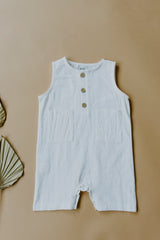 White Sleeveless Crop Linen Baby Romper