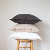 Square Fringed Linen Pillow COVER - White