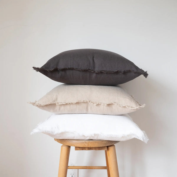 Square Fringed Linen Pillow COVER - White