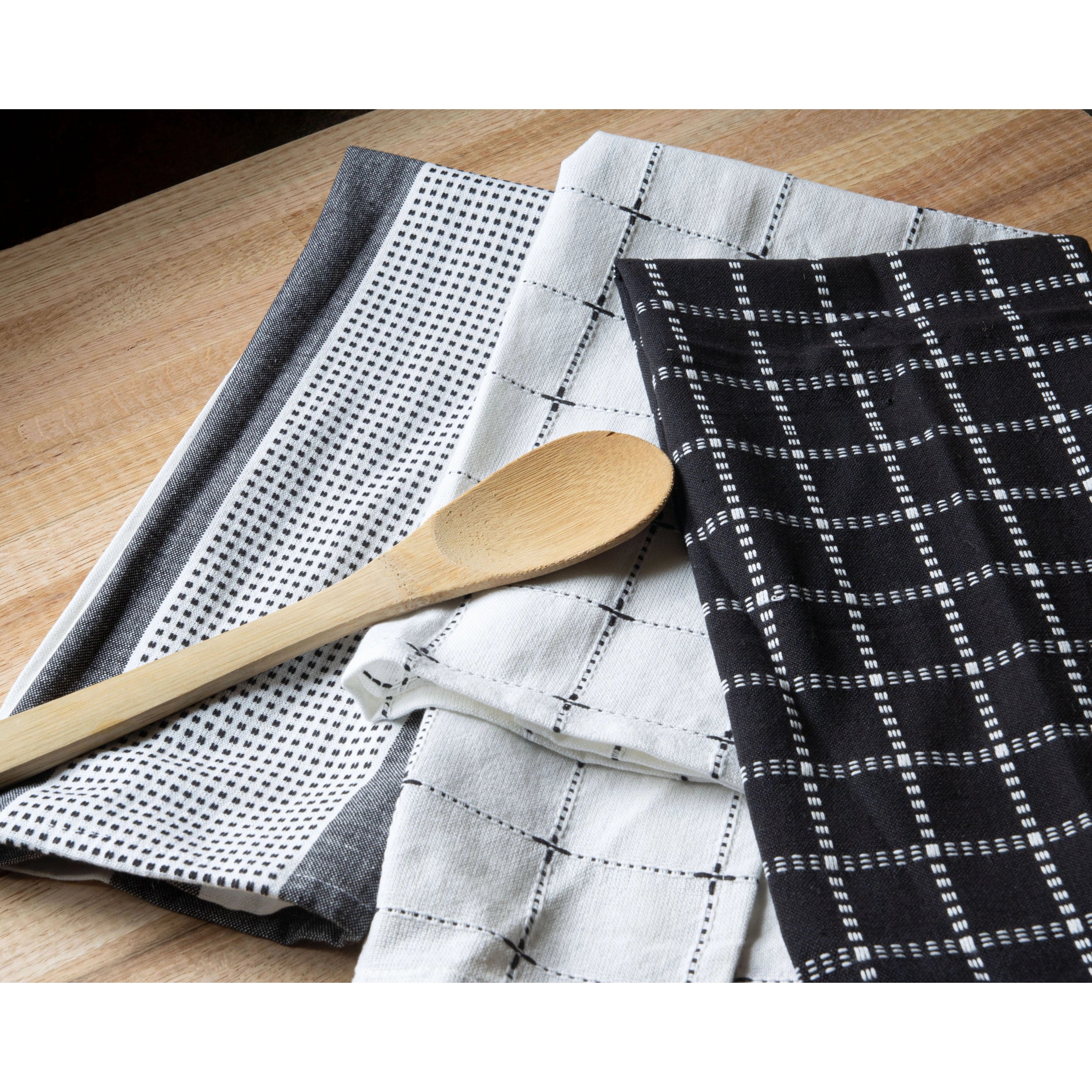 Set of 3 Logan Tea Towels Black