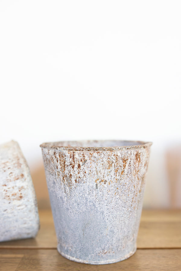 Grey Metal Vase + Scalloped Base