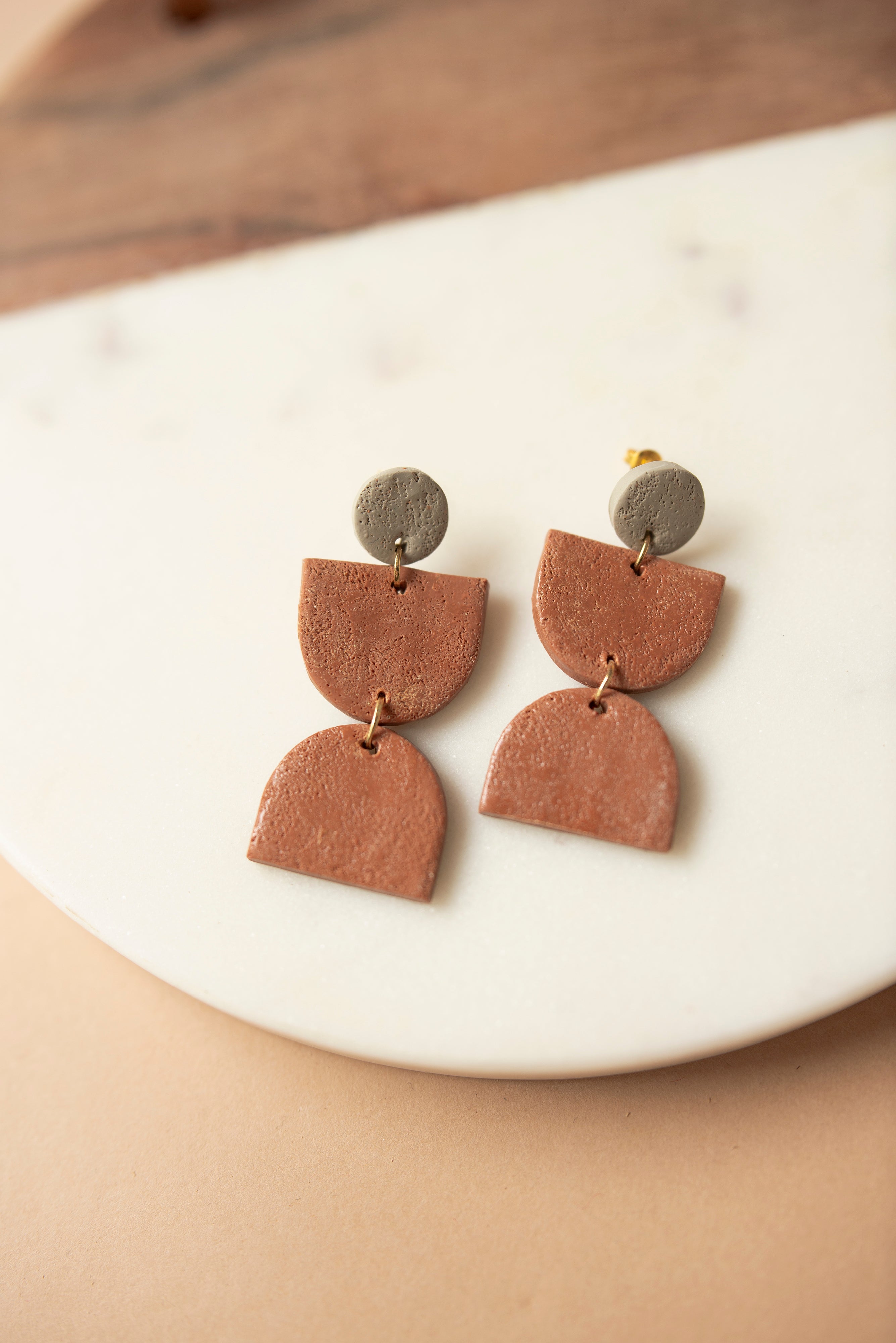TERRACOTTA AND OLIVE CLAY EARRINGS