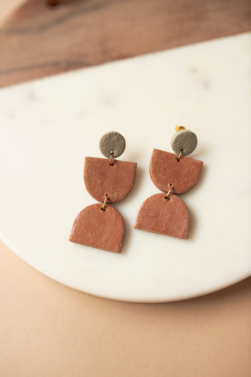 TERRACOTTA AND OLIVE CLAY EARRINGS